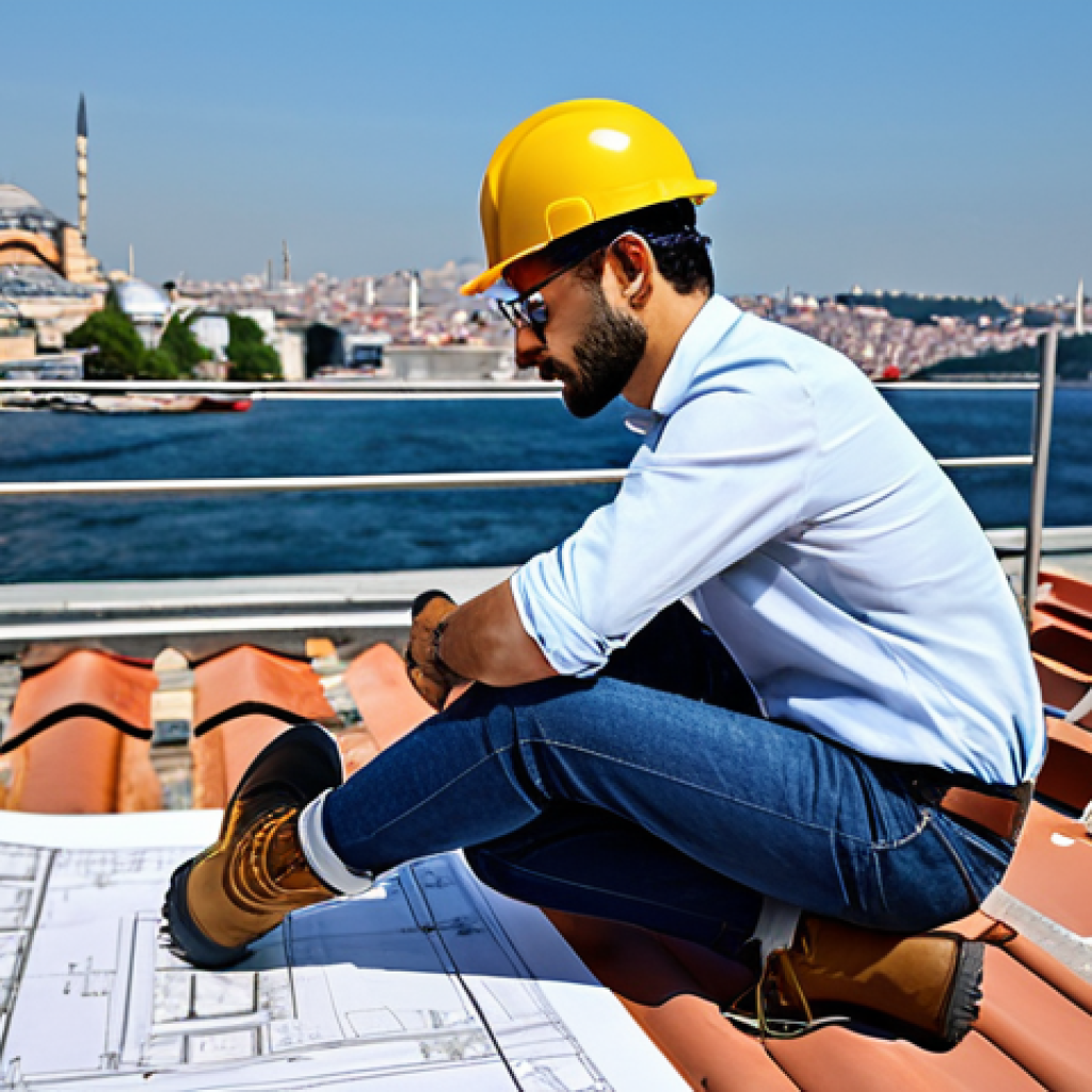 **
"A professional architect, fully clothed in a stylish but modest outfit suitable for a construction site visit (jeans, boots, hard hat), reviewing blueprints on a sunny rooftop overlooking Istanbul. Safe for work, appropriate content, perfect anatomy, correct proportions, natural pose, well-formed hands, professional setting, modern architecture in background, high quality."
**