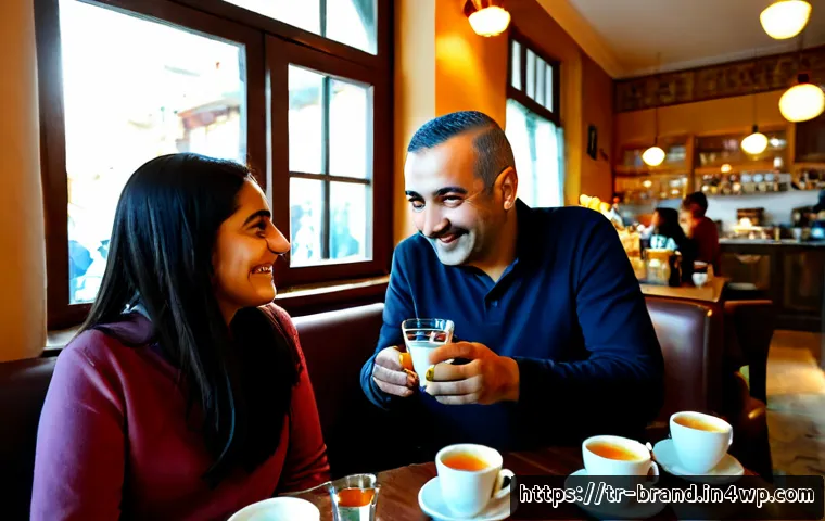 Home 17 브랜드 경험과 고객의 감정적 연결 - Photorealistic scene of a Turkish family warmly welcomed into a stylish neighborhood café in Istanbu...
